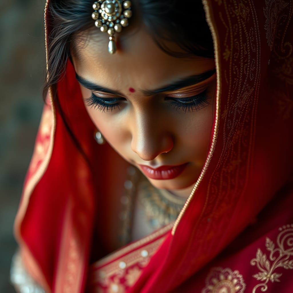 Sad Indian Girl Portrait in Hyper-Detailed Style