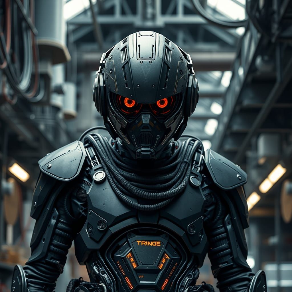 Cybernetic Warrior in Armored Suit Ready for Battle
