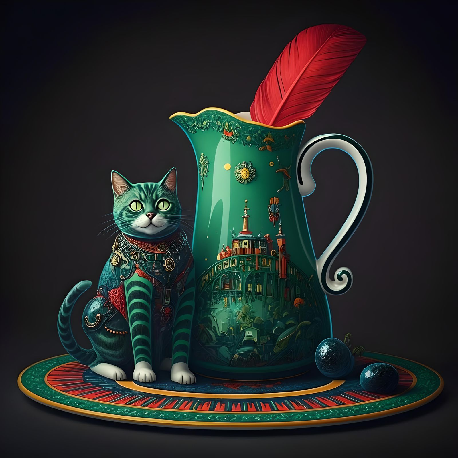 Luminous Cat: Funky Art in Neon Porcelain Style