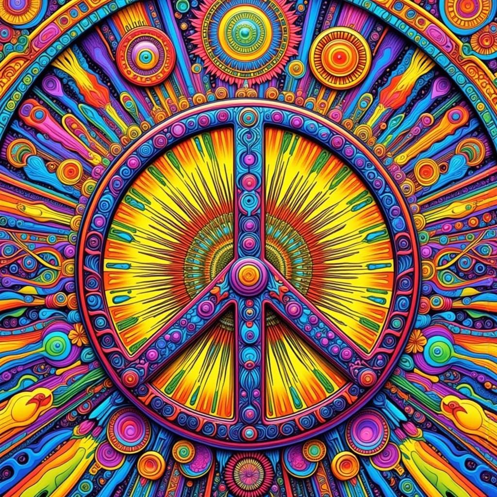 1960s Hippie Peace Sign in Psychedelic Style