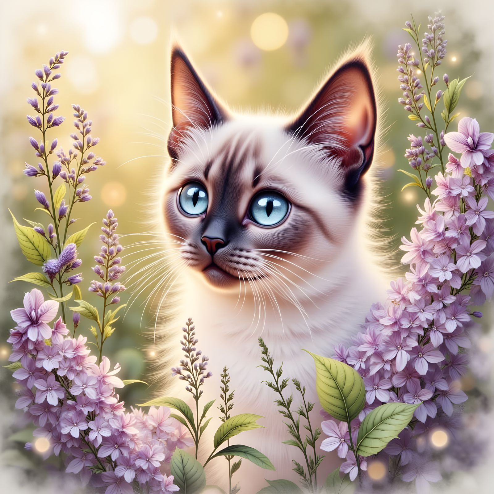 Lilac Siamese Cat in Dreamy Watercolor Style