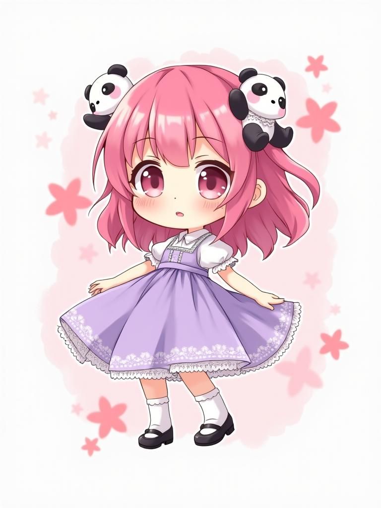 Chibi Girl in Anime Style with Piano Dress