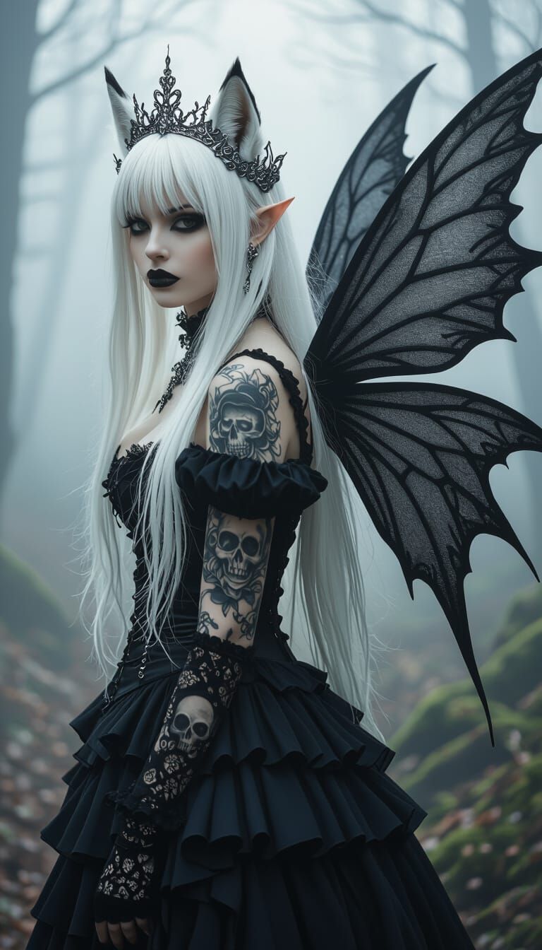 Gothic Dark Fairy in Misty Forest