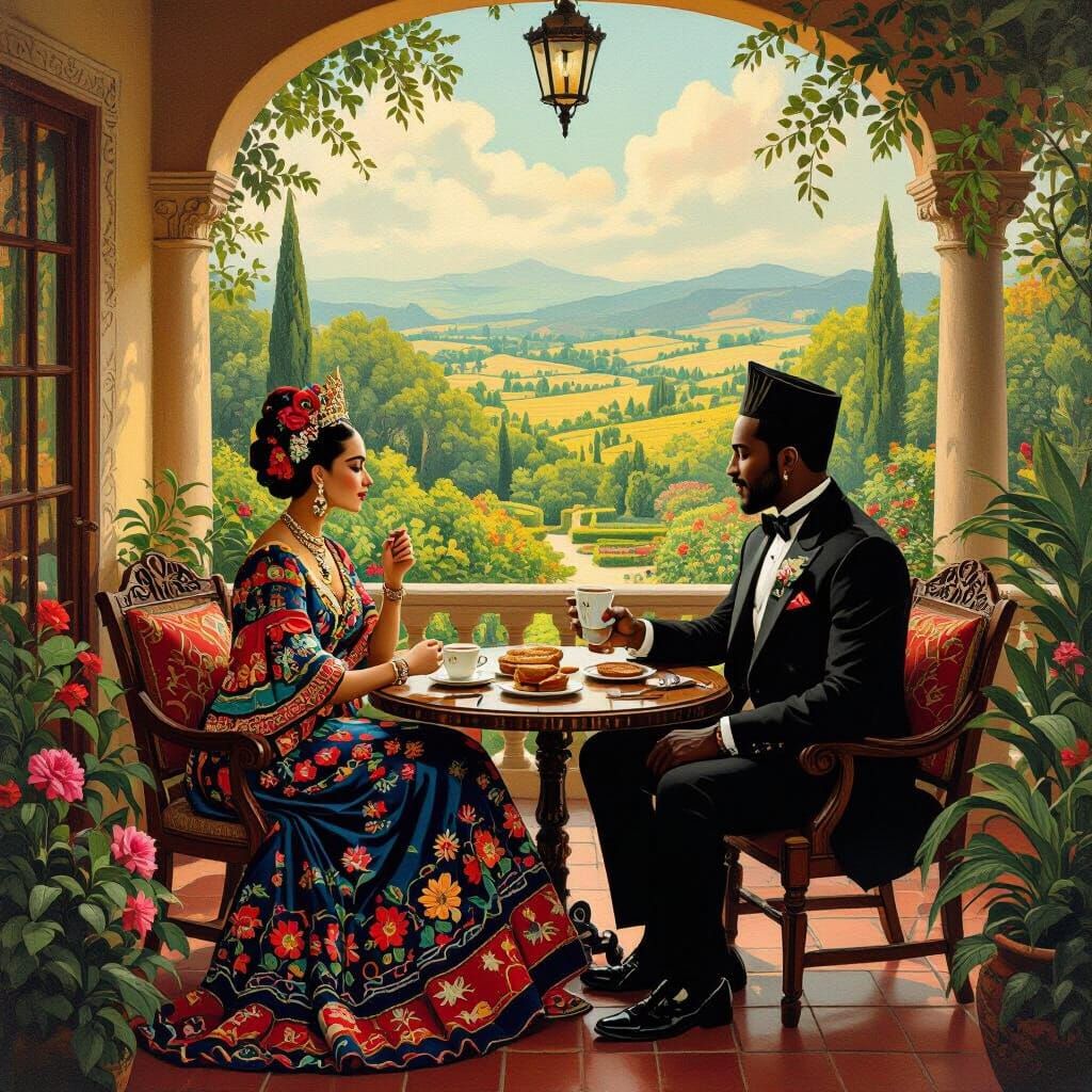 Mexican Queen and Black King Enjoying Morning Coffee