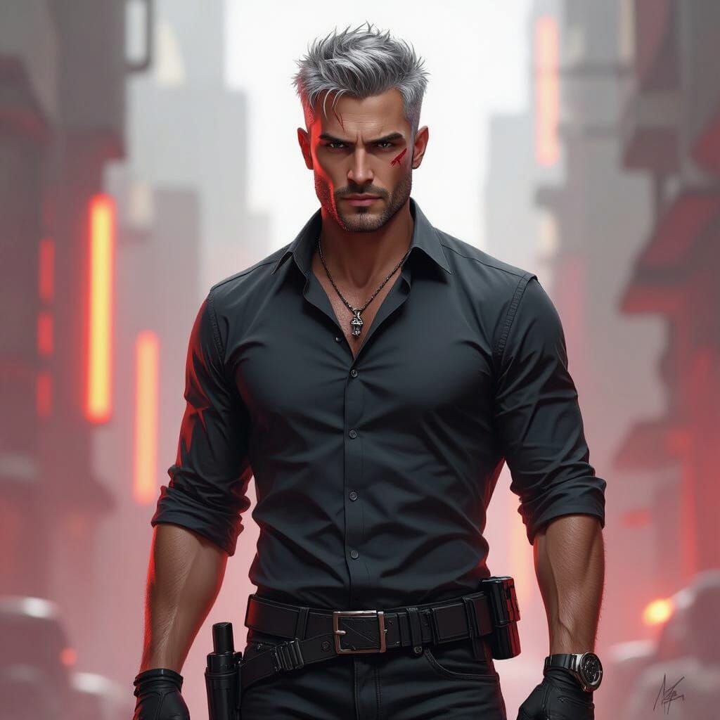 Handsome Man with Scar in Dystopian Future Concept Art