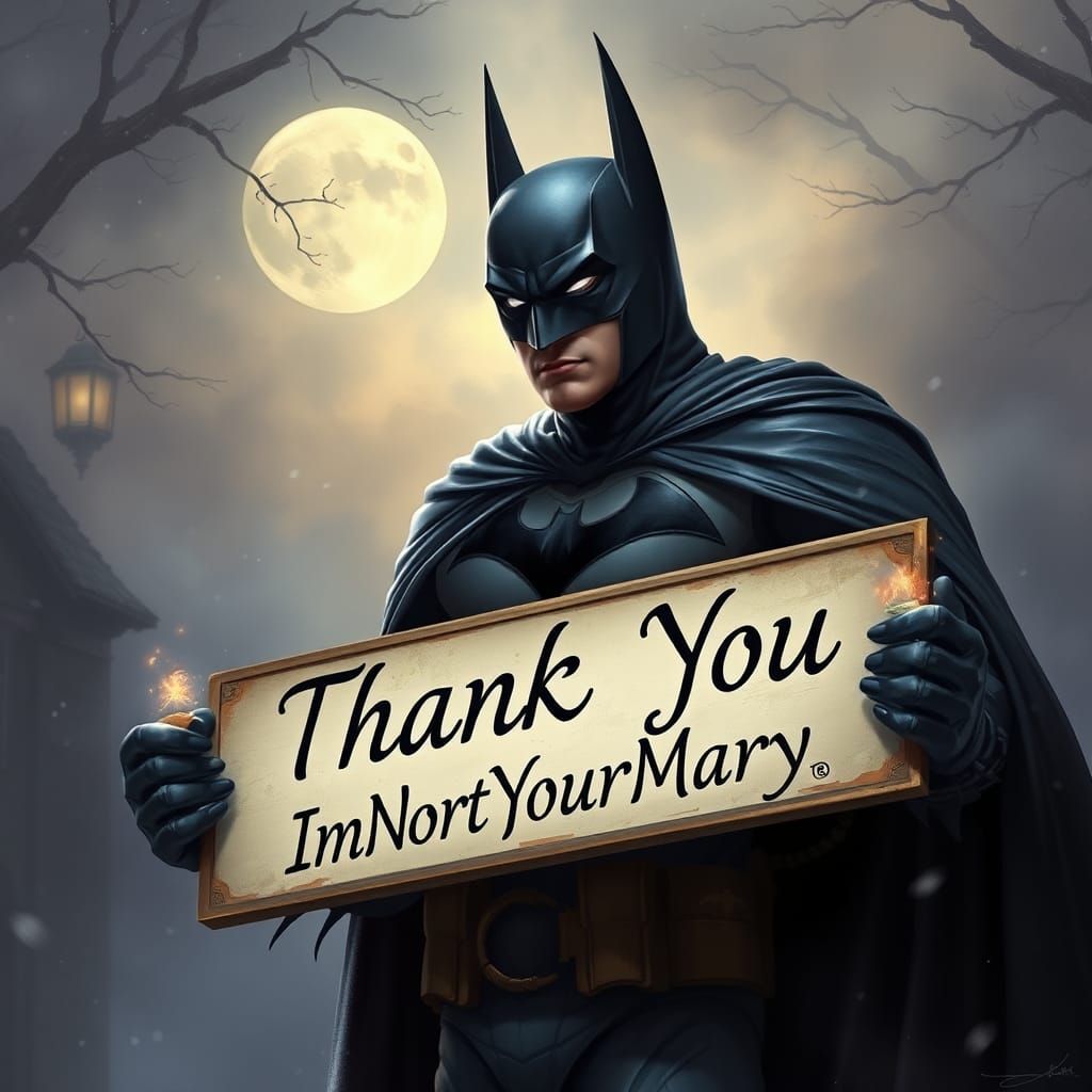 Batman Holds Thank You Sign in Ethereal Style
