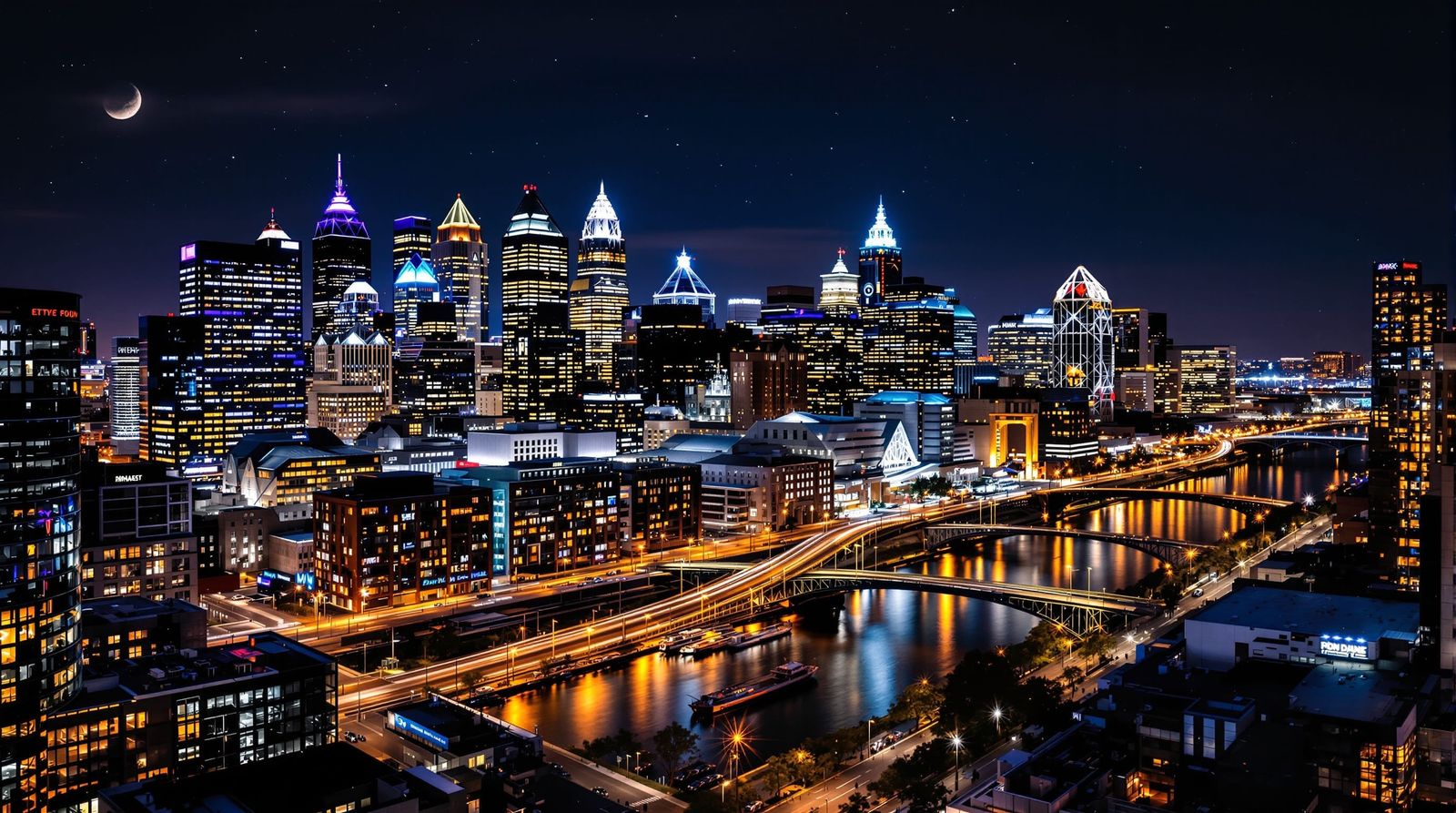 Minneapolis at Night with Mississippi River