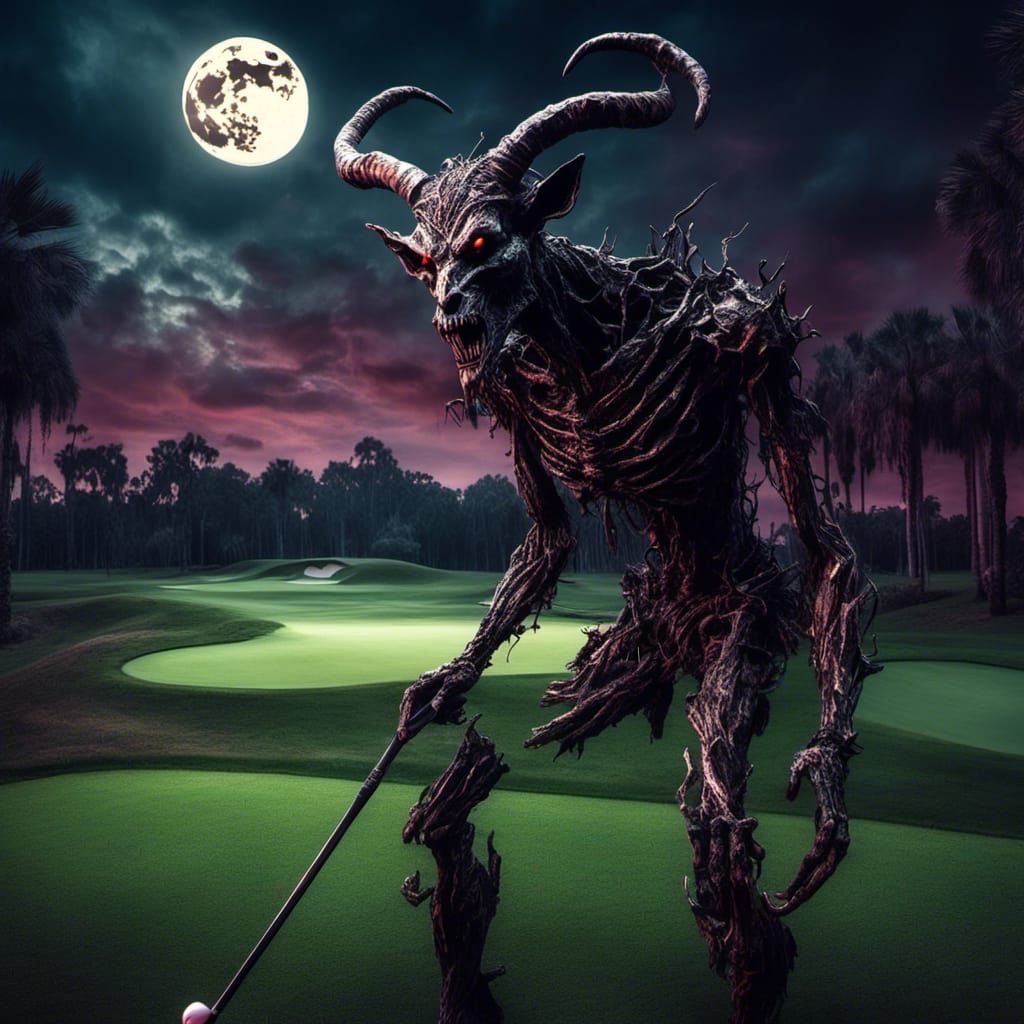 Devil Plays Golf in Sinister Moonlight