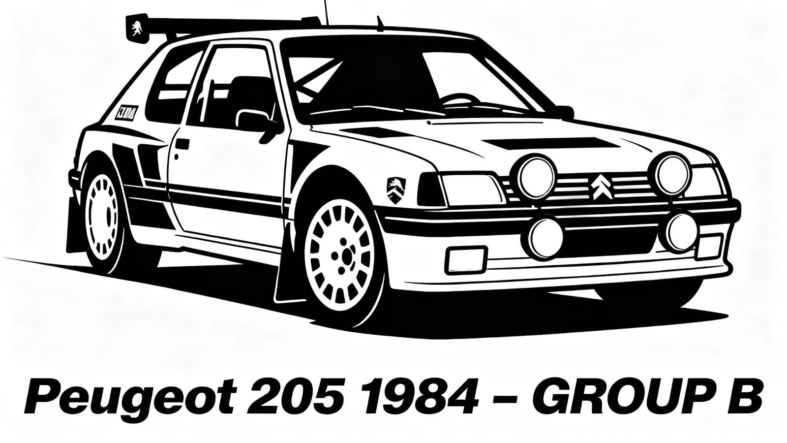 Peugeot 205 Turbo 16 Rally Car Poster Style Line Drawing