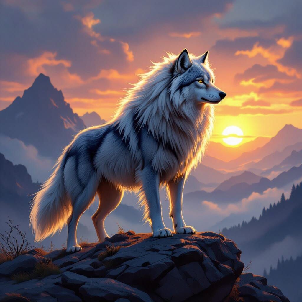 Majestic Wolf With Lion Mane At Dawn