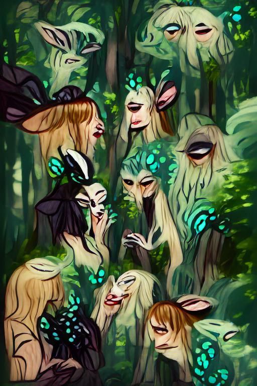 Enchanted Forest Gathering of Fey Creatures