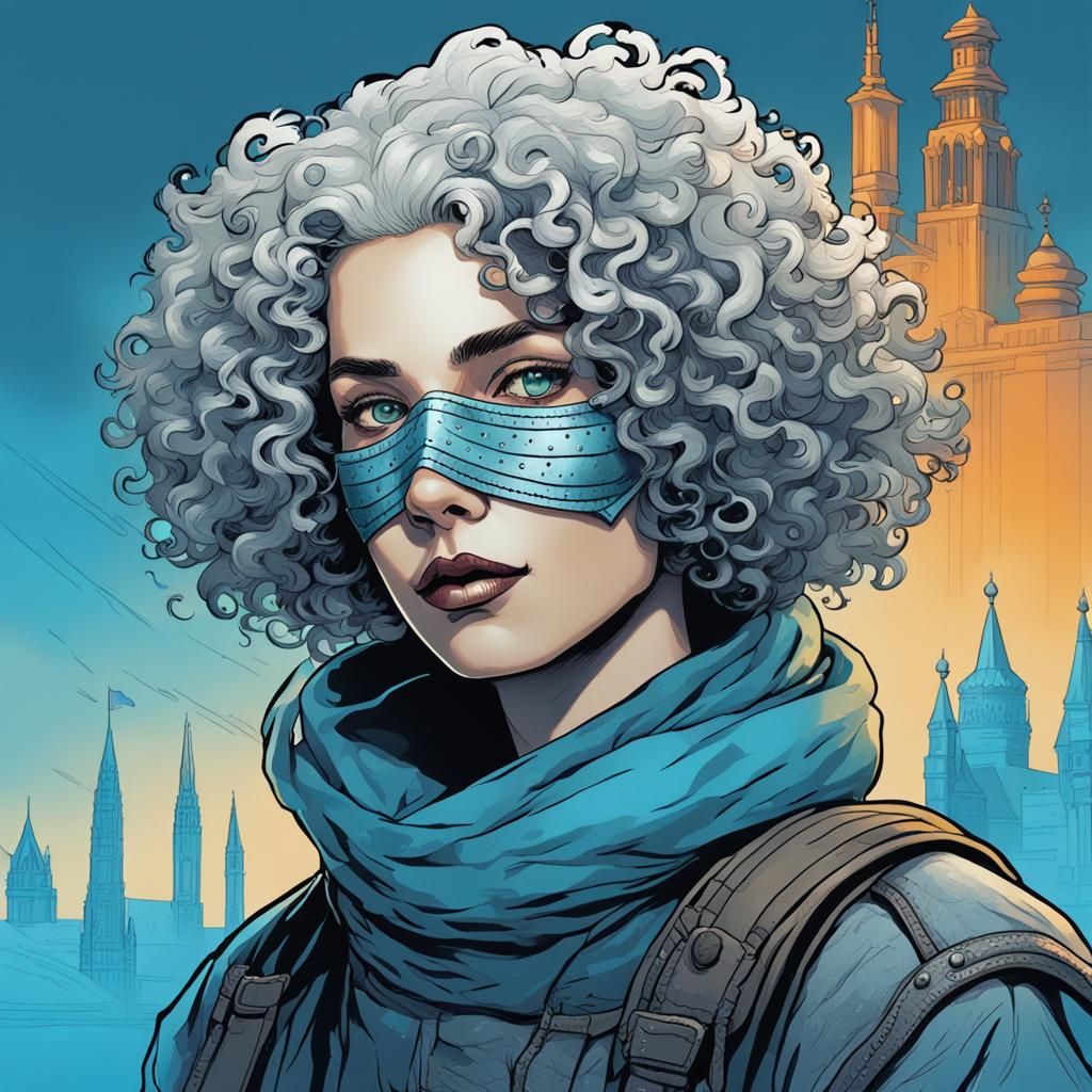 Masked Woman in Comic Book Style Illustration