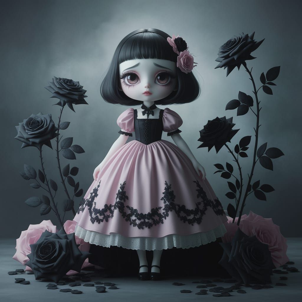 Ethereal Pastel Gothic Character with Glowing Roses