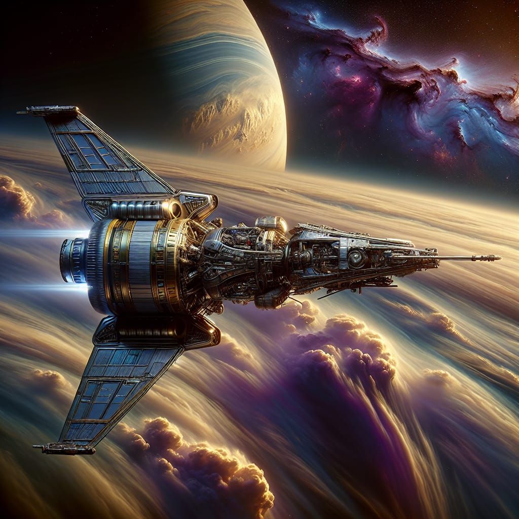 Extraterrestrisches Raumschiff mit Ionenantrieb.