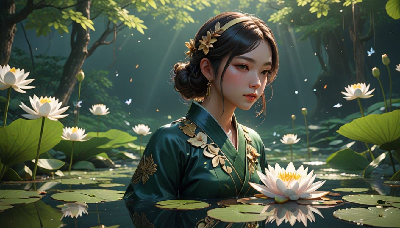 Woman with Water Lily in 3D Anime Art