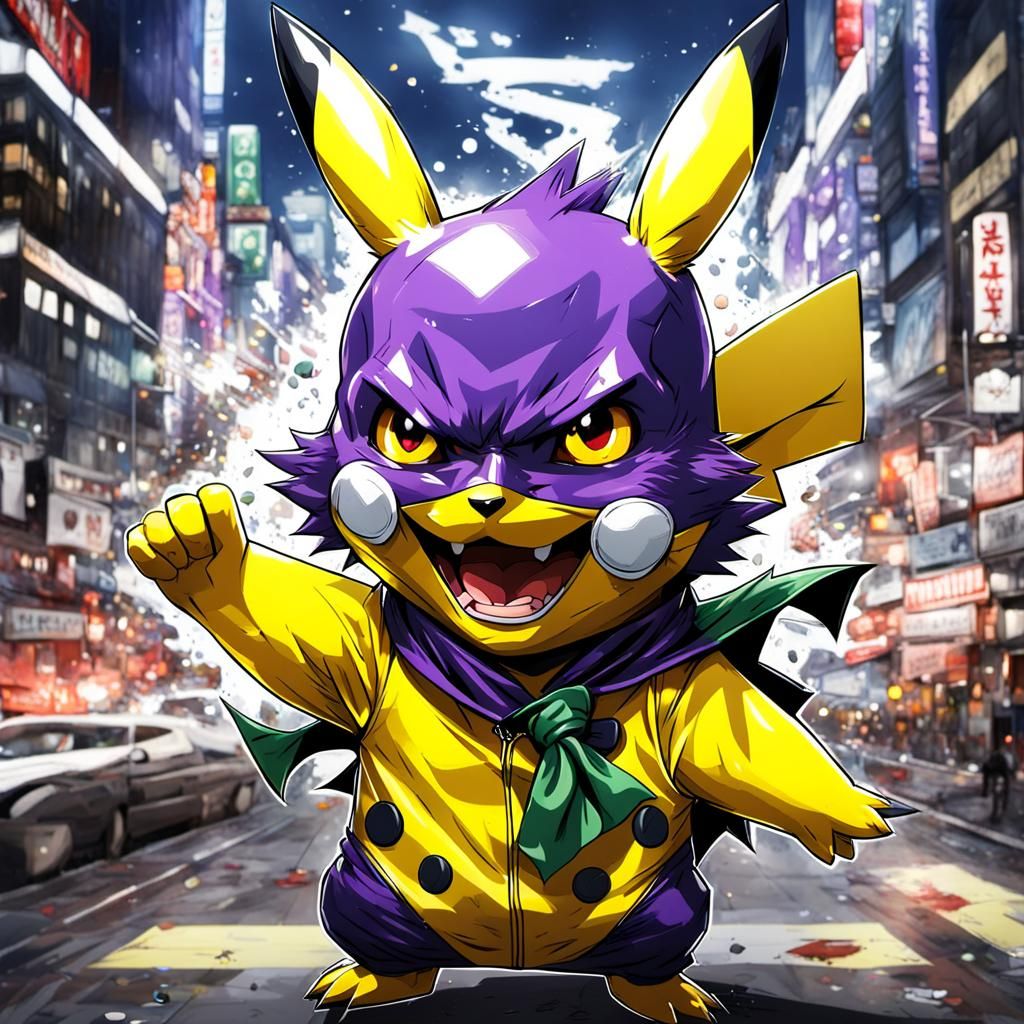 Pikachu as The Joker in Anime Style