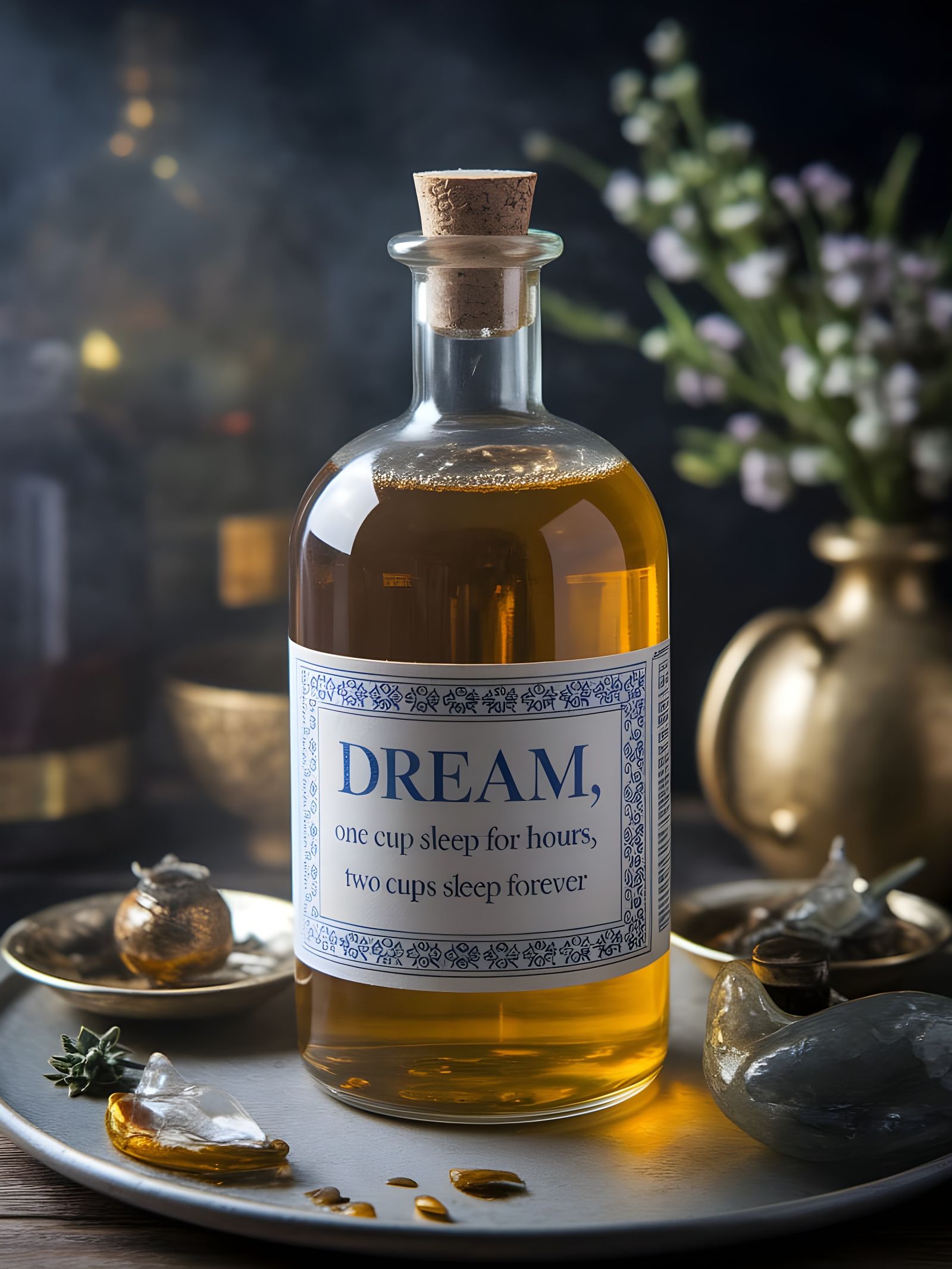 Golden Elixir in an Antique Bottle