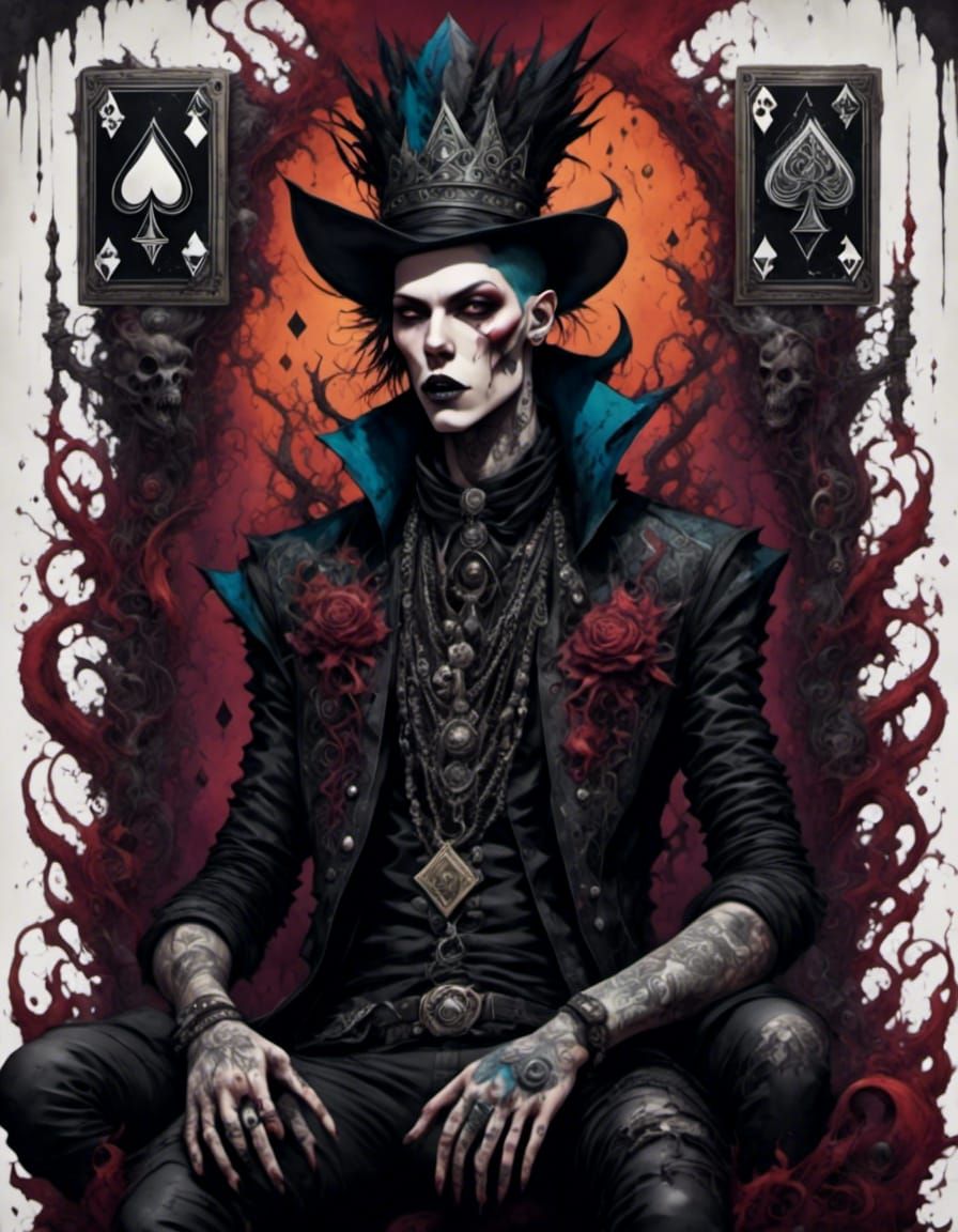 Surreal King of Spades Card in Witchpunk Style