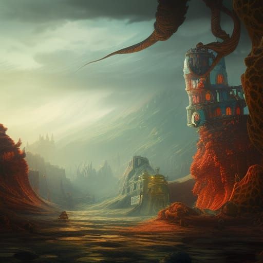 Genie Emerges: Detailed Matte Painting in Fantasy Style