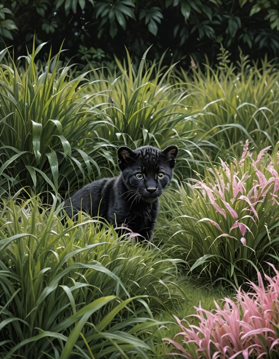 Robotic-Eyed Black Jaguar Kitten in Hyperrealistic Style