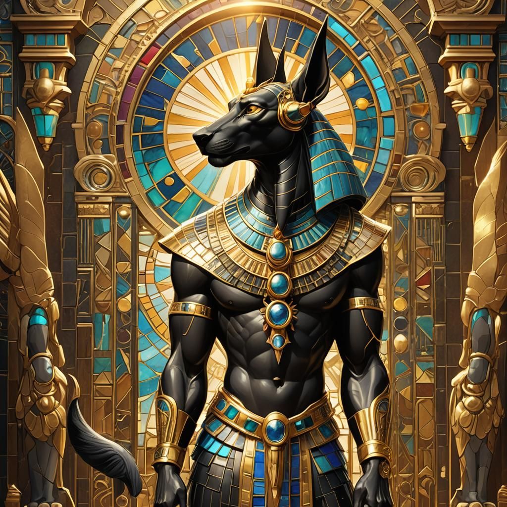 Art Nouveau Anubis with Golden Jewelry