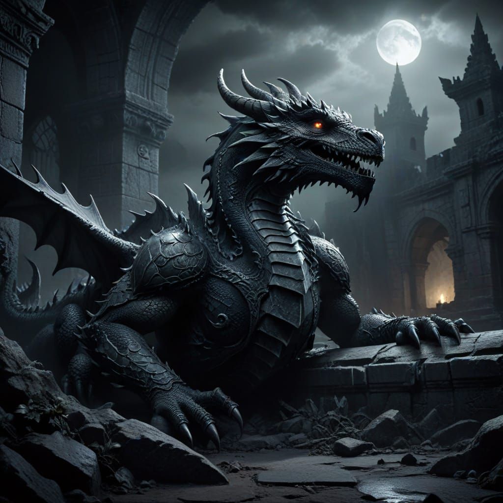 Gothic Dragon's Demise in Dark Fantasy Art