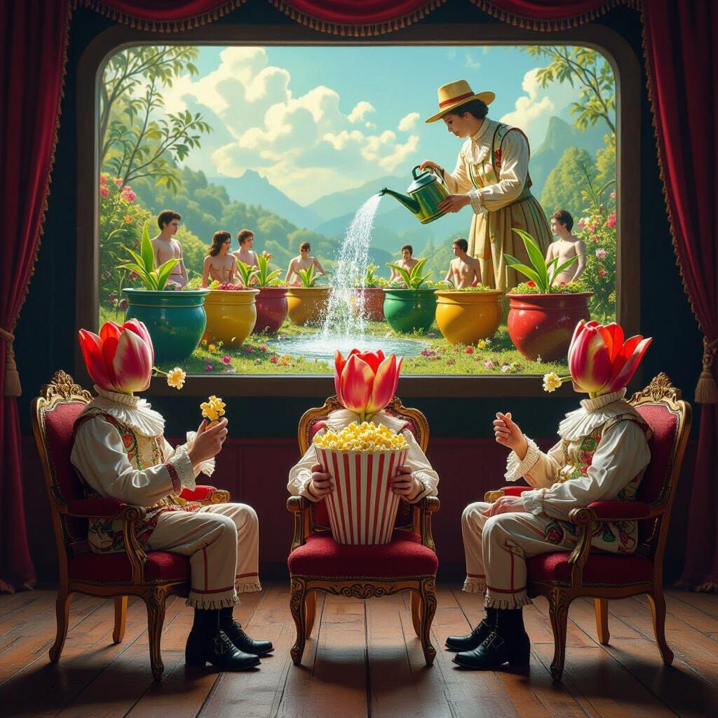 Tulips Watching Gardener: A Fantasy Concept Art