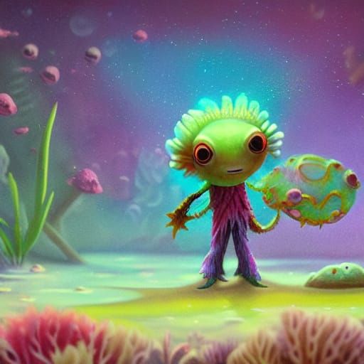 Enchanting Axolotl Alien in Pastel Dreamscape