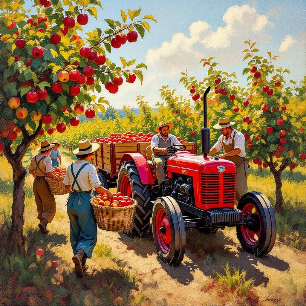 Vibrant Impressionistic Oil Painting of Apple Harvest