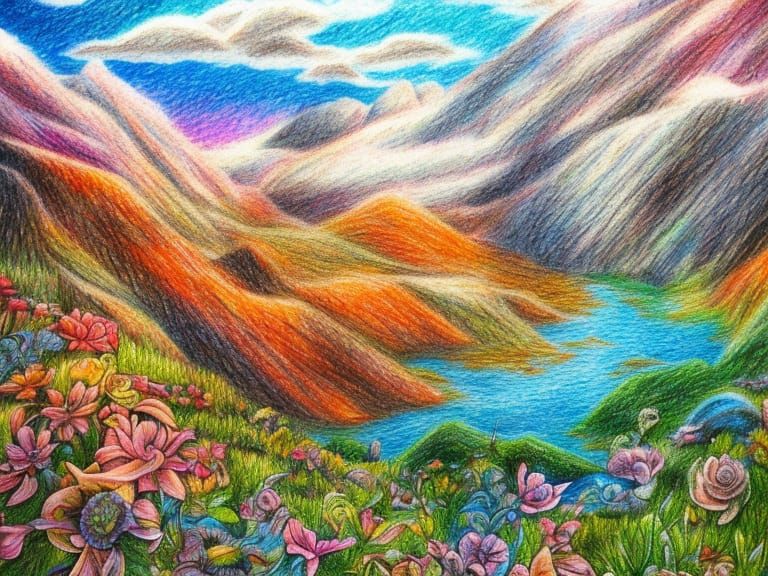 Landscape Vista in Colored Pencil with 3D Shading