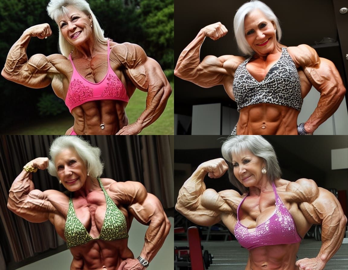 Muscular Grandma Flexing: Bodybuilder in Detail