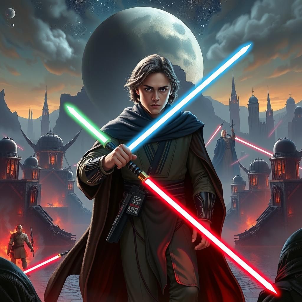 Fantasy Swordsman in Cityscape, Digital Space Art