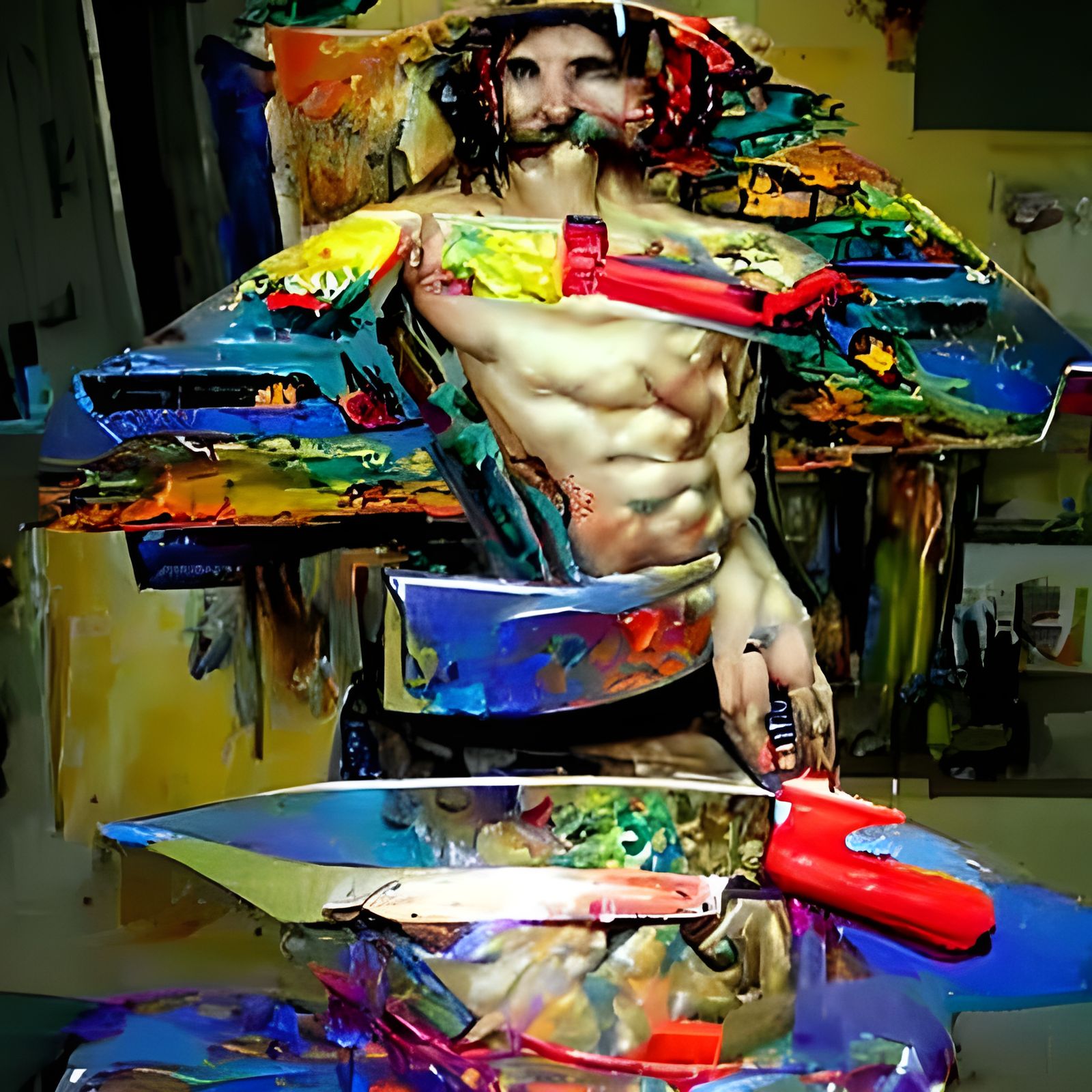 Mechanical Realism Christ: Colorful Palette Knife Painting