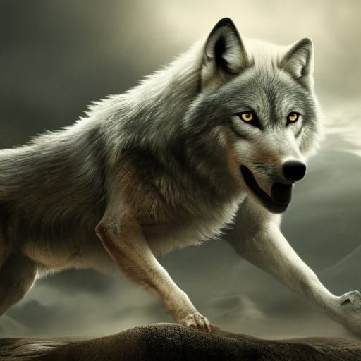 Epic Wolf in a Dramatic Windstorm