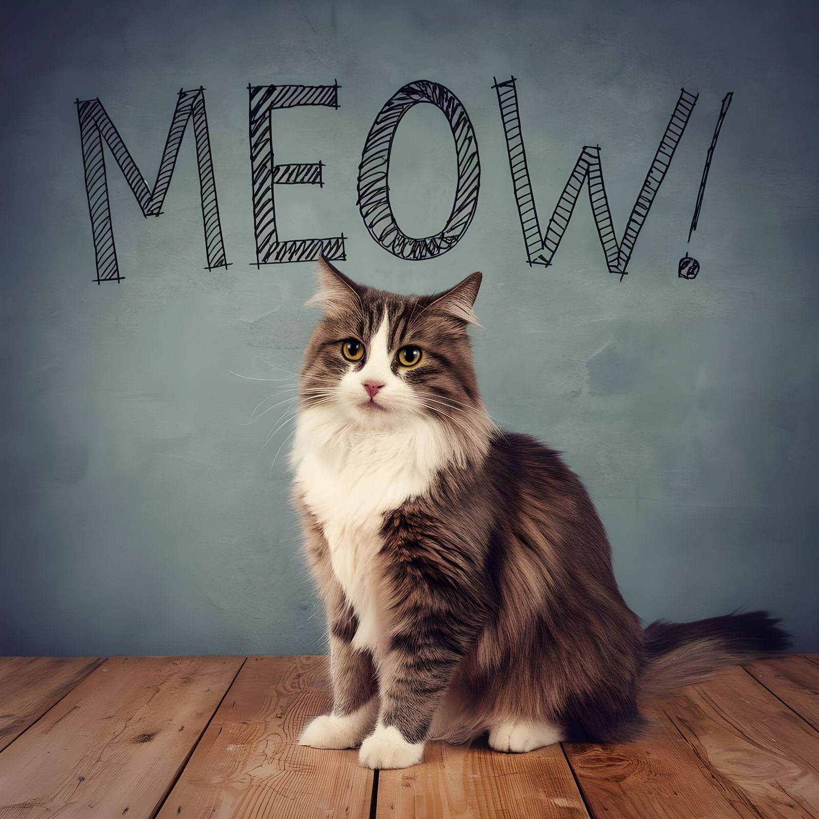 Cat Contemplates Paw Print Doodle