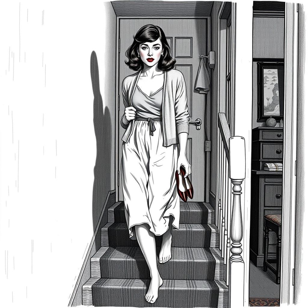 Disheveled Prom Night: Engraving Style Farmhouse Scene