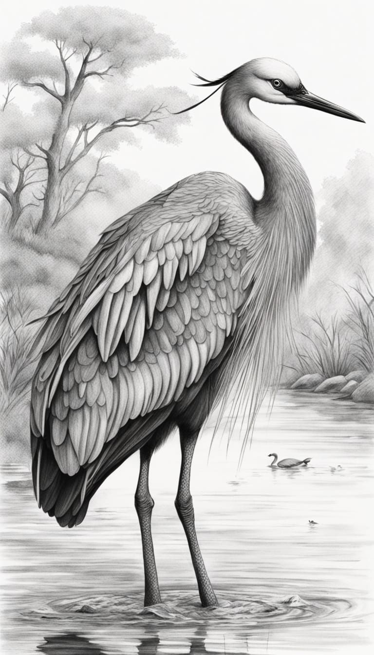 Gentle Oriental Crane in Shallow Water