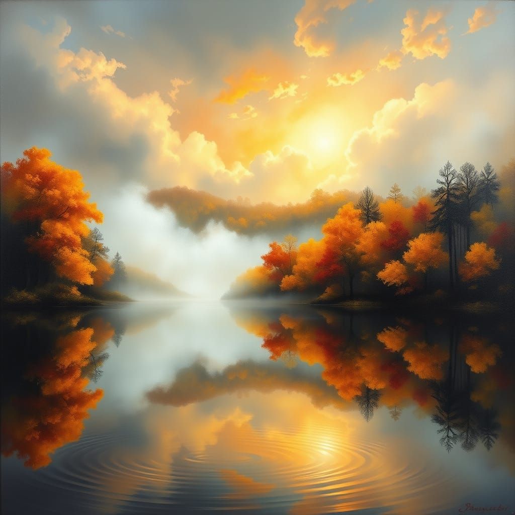 Autumn Forest Dreamscape in Impressionistic Style