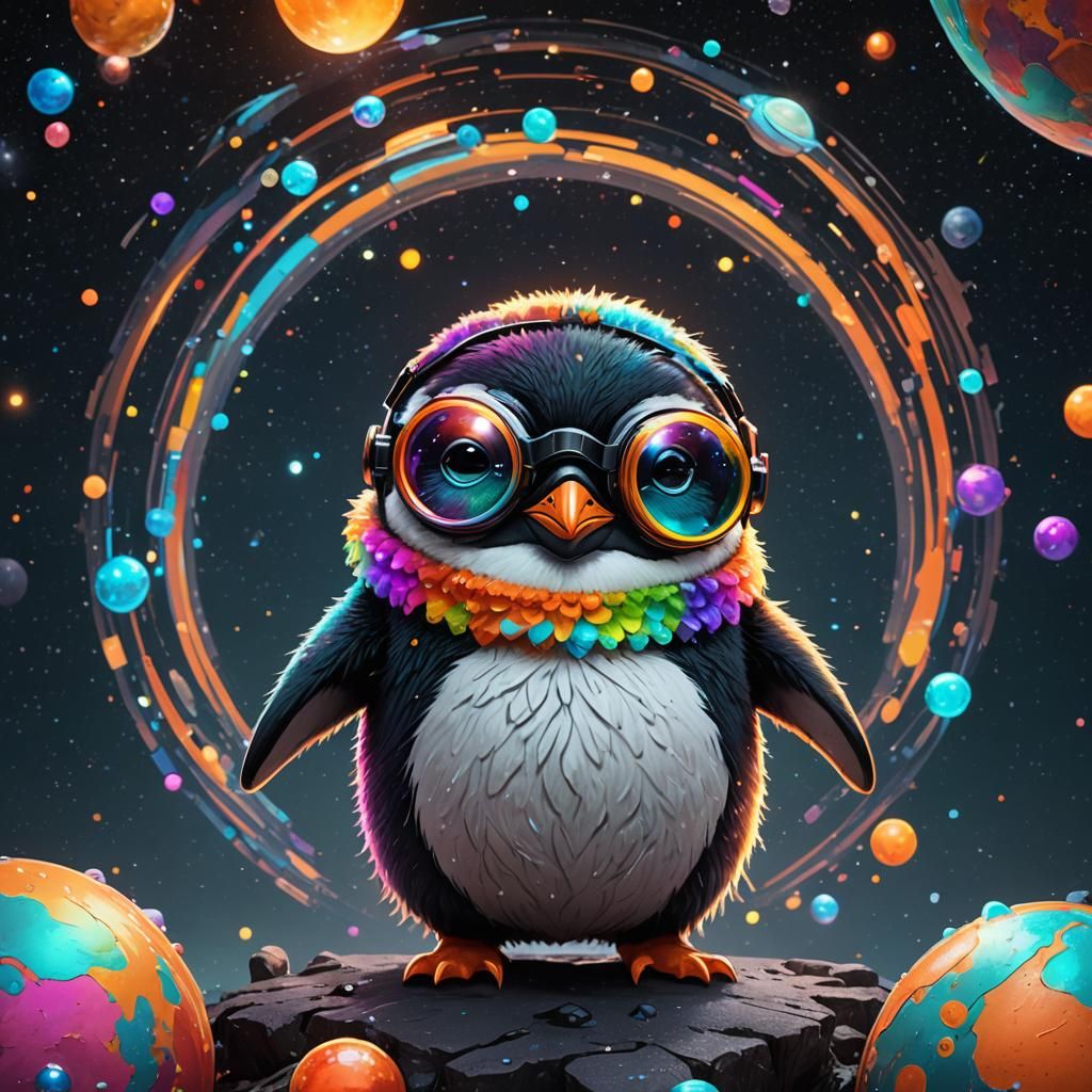 Penguin Astronaut in Space, Hyperdetailed Digital Art