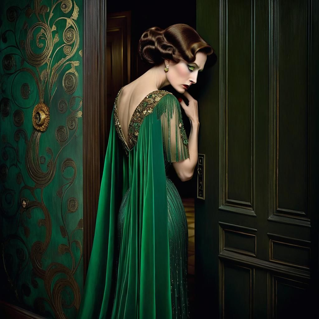 Elegant Woman in Surreal Klimt-Inspired Nightmare