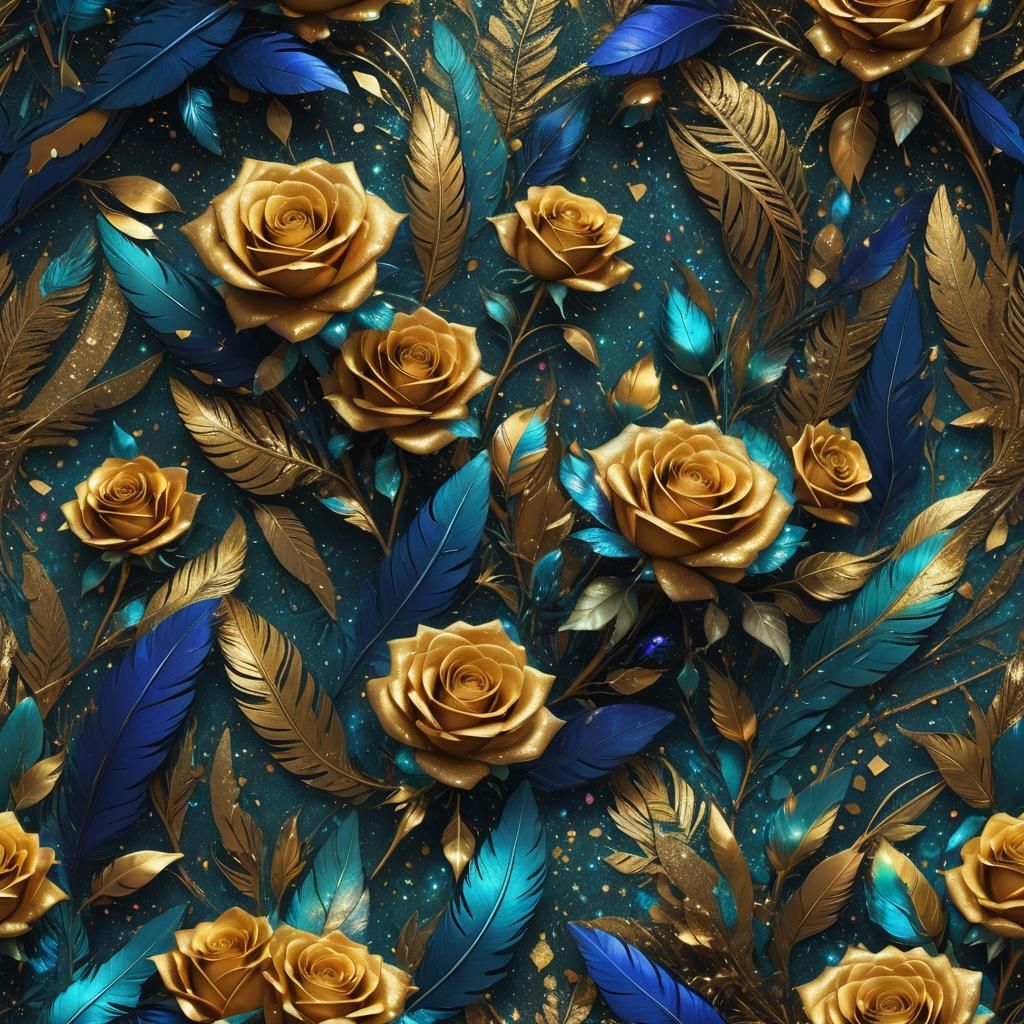 Rainbow Roses with Feathers in Fantasy Concept Art