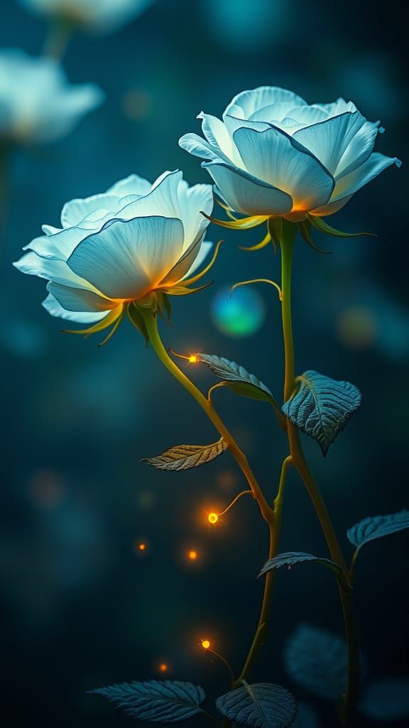 Surreal Roses Bloom in Dreamlike Garden of Ethereal Beauty