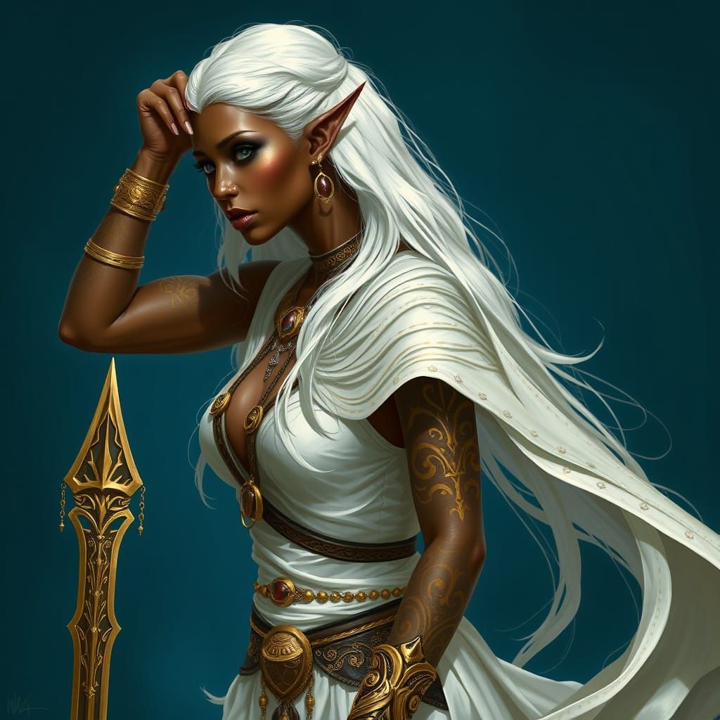 Fantasy Warrior Woman in Art Nouveau Style