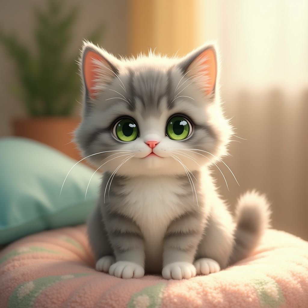 Whimsical Cat in Soft Pastel Hues