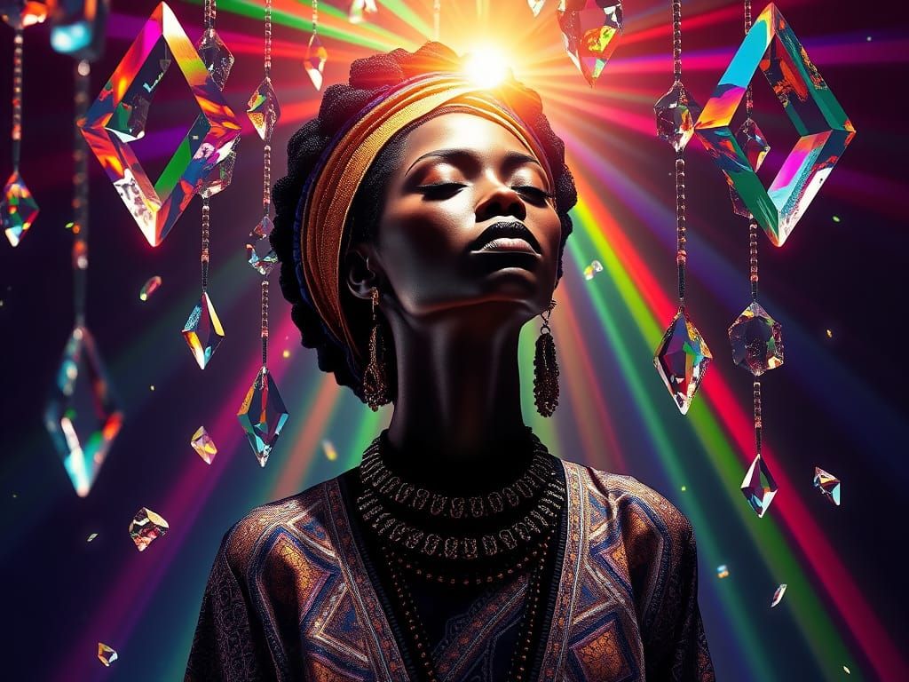 Rainbow Refraction on African Woman: Digital Painting