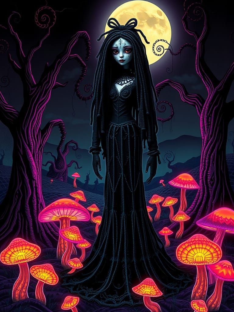 La Llorona, Weeping Woman Doll in Dark, Psychedelic Landscap...