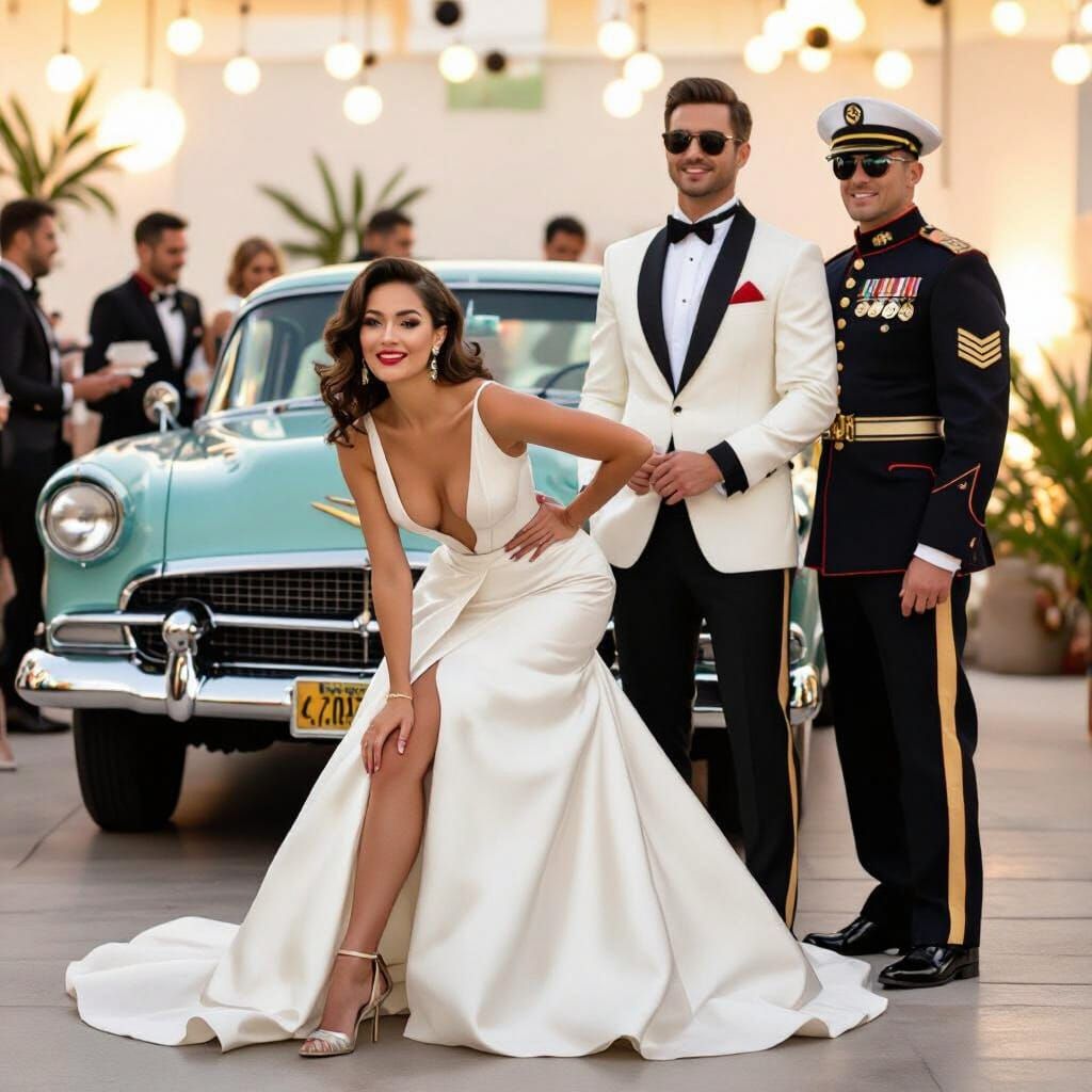 Retro Glamour: Woman and Men at a Vintage Party