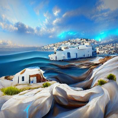 Mykonos Houses by the Sea: 3D Shaded Digital Art