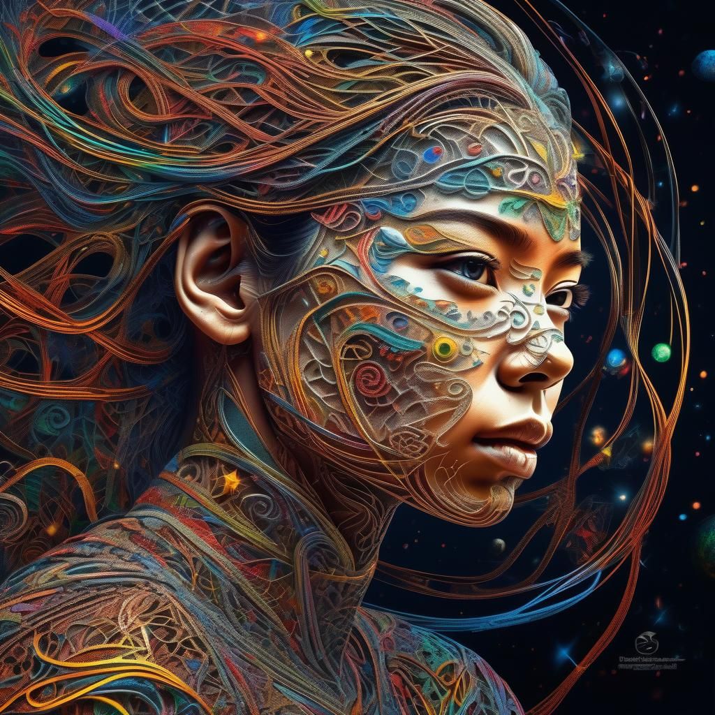 Hyperrealistic Portrait of a Girl in Filigree Mesh