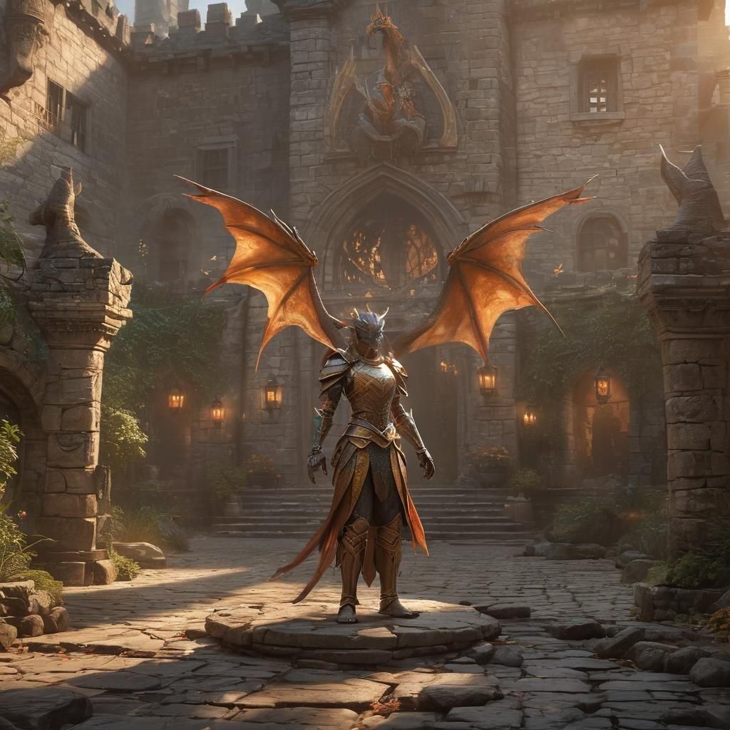 Dragon-Humanoid Fantasy Scene in a Tolkien-esque Style